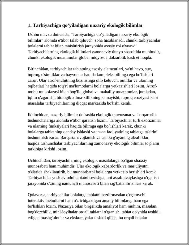 TABIAT BILAN TANISHTIRISHDA TARBIYACHIGA QO‘YILADIGAN TALABLAR VA ISH METODLARI 4