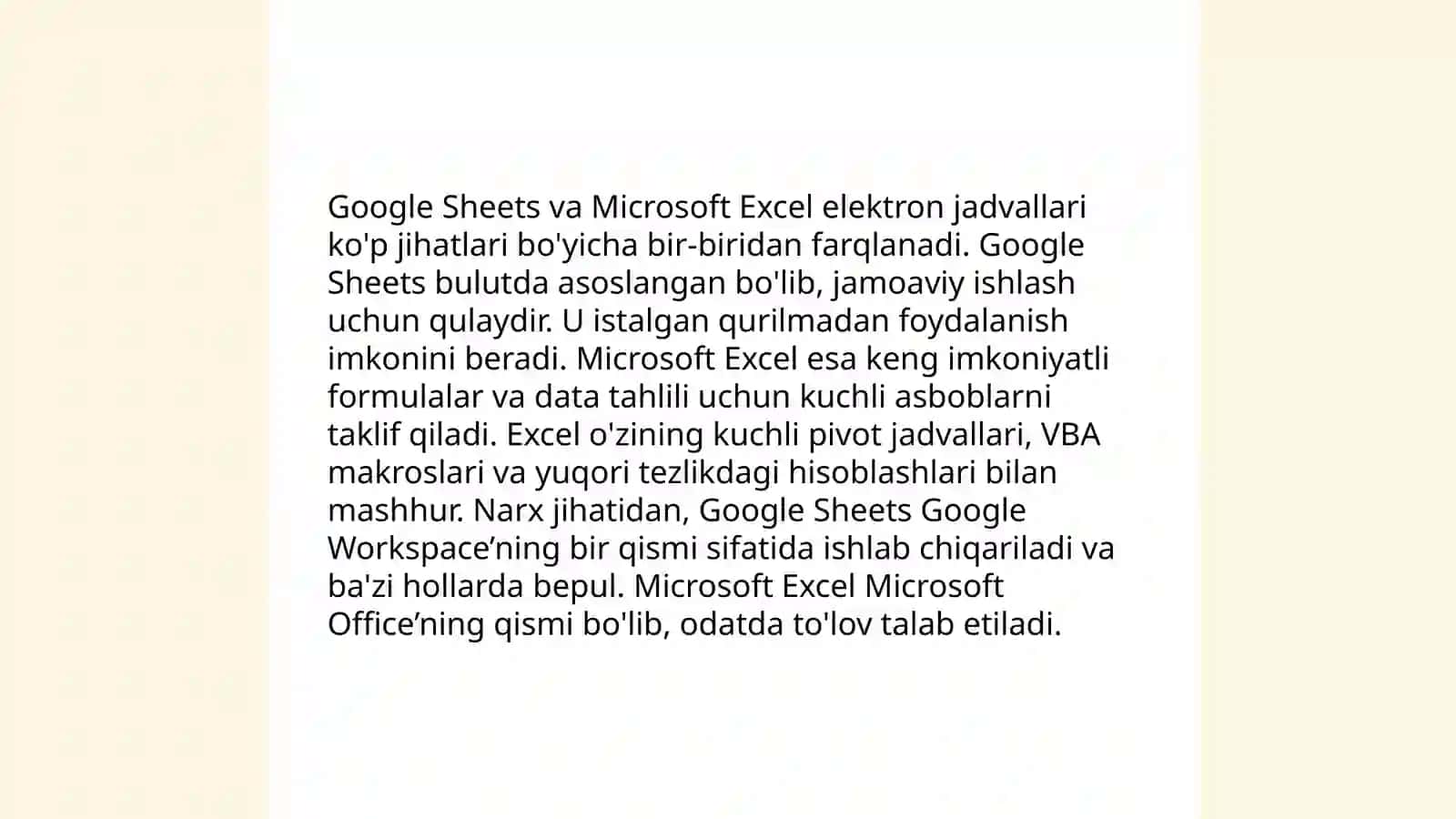 Zamonaviy elektron jadval muharrirlarining qiyosiy tahlili 4