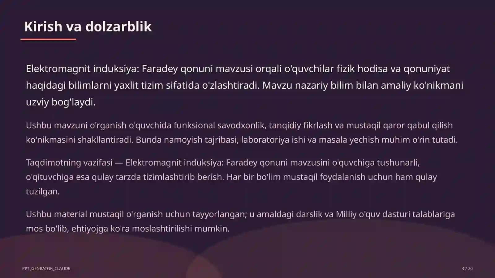 Elektromagnit induksiya: Faradey qonuni (11-sinf) 4