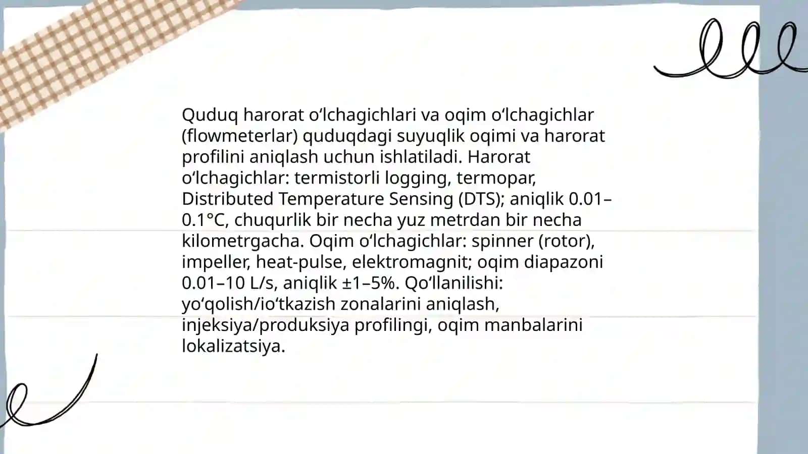 Quduqlarda oʻtkaziladigan geofizik tadqiqotlarda ishlatiladigan qurilmalar va jihozlar 4