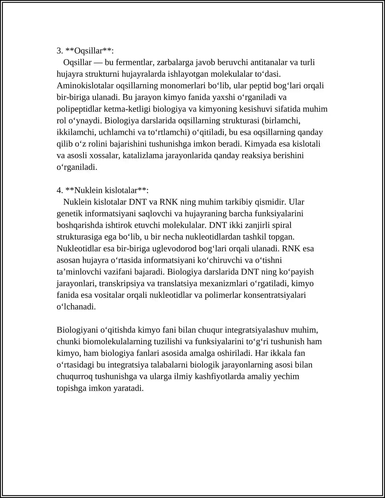 BIOLOGIYANI OʻQITISHDA KIMYO FANI BILAN FANLARARO BOGʻLANISHNI AMALGA OSHIRISH YOʻLLARI 4