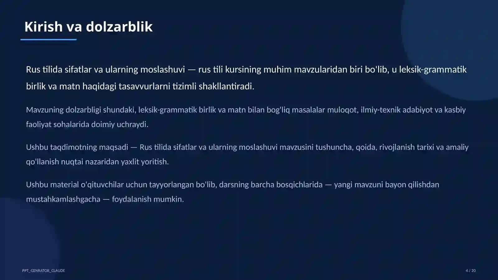 Rus tilida sifatlar va ularning moslashuvi (4-sinf) 4