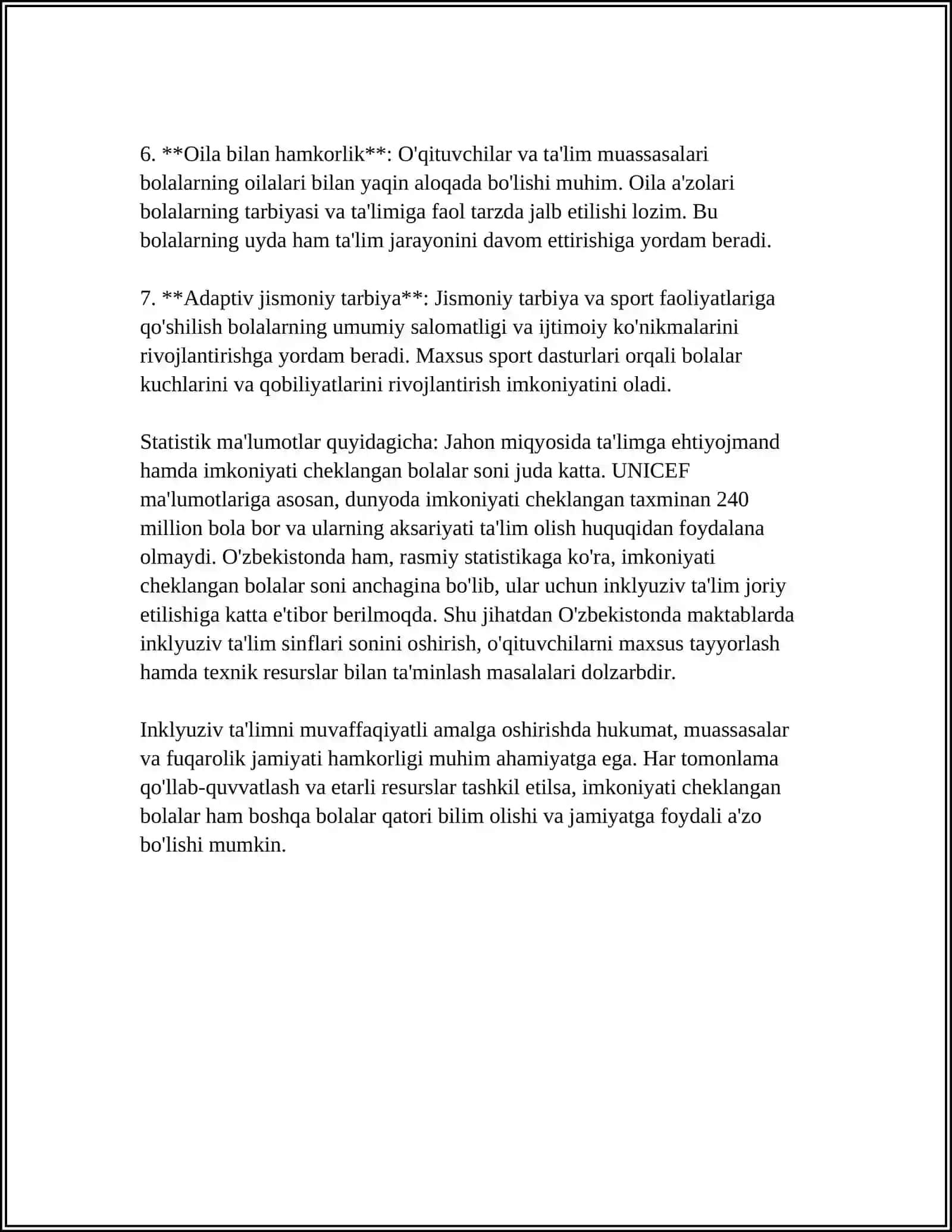 INKLYUZIV TAʼLIM SHAROITIDA IMKONIYATI CHEKLANGAN BOLALARGA INKLYUZIV TAʼLIM TIZIMIDA KAREKSION-PEDAGOGIK ISHLAR 4