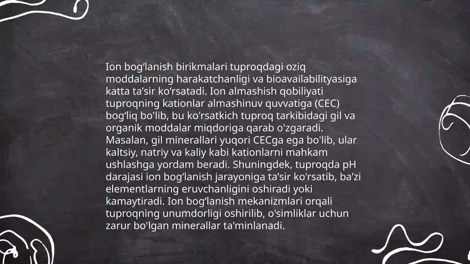 Tuproq suvning ifloslanishi ion bog'lanish birikmalari aniqlash ulardan tozalash g'oyasini ishlab chiqish 4