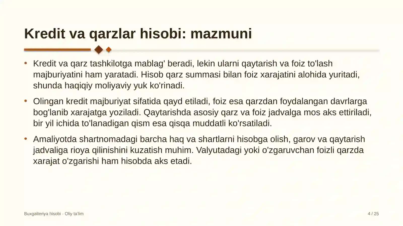 Dorivor o'simliklar yetishtirishda kredit va qarzlar hisobi 4