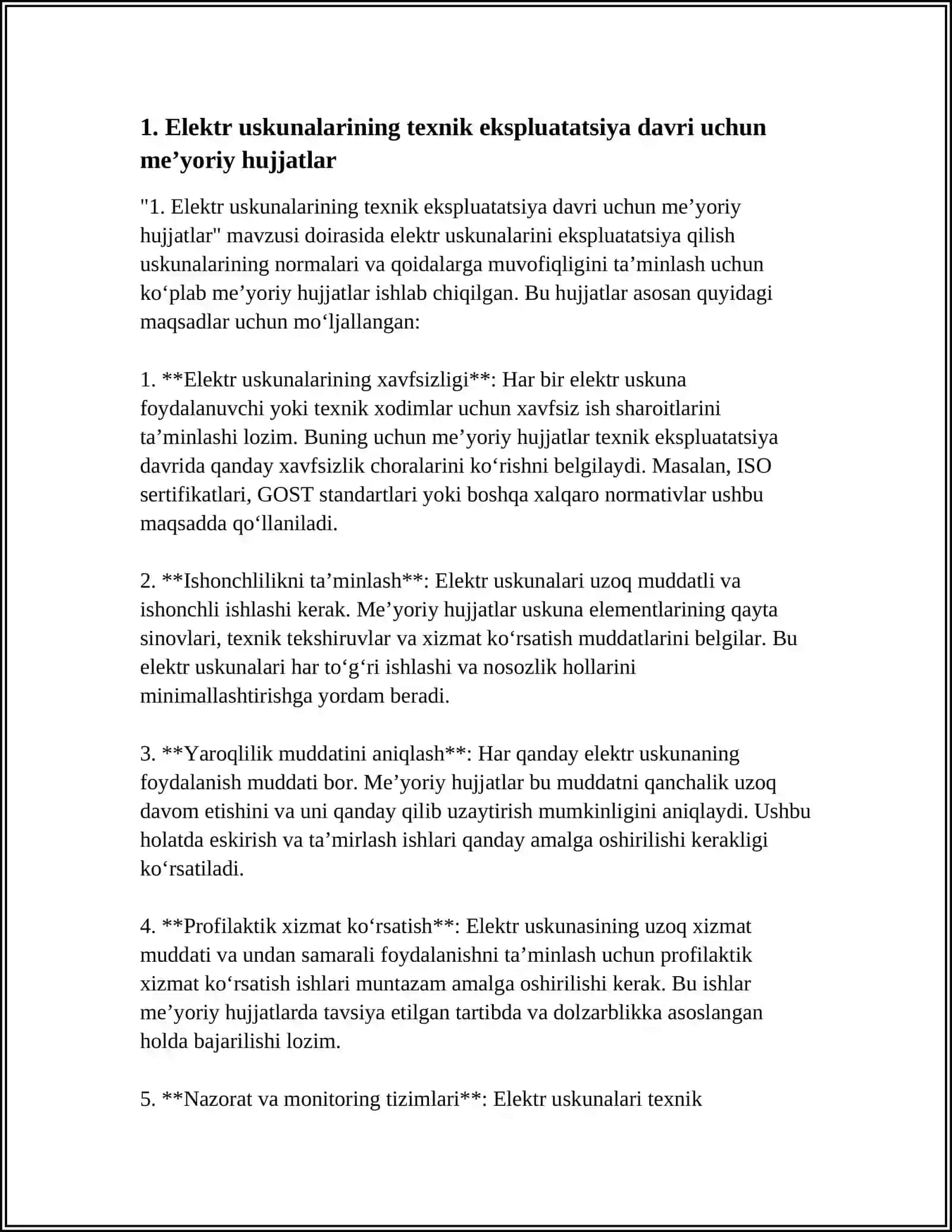 TEXNIK EKSPLUATATSIYA DAVRI ELEKTR USKUNALARNI SIBASH ME’YORLARI 4