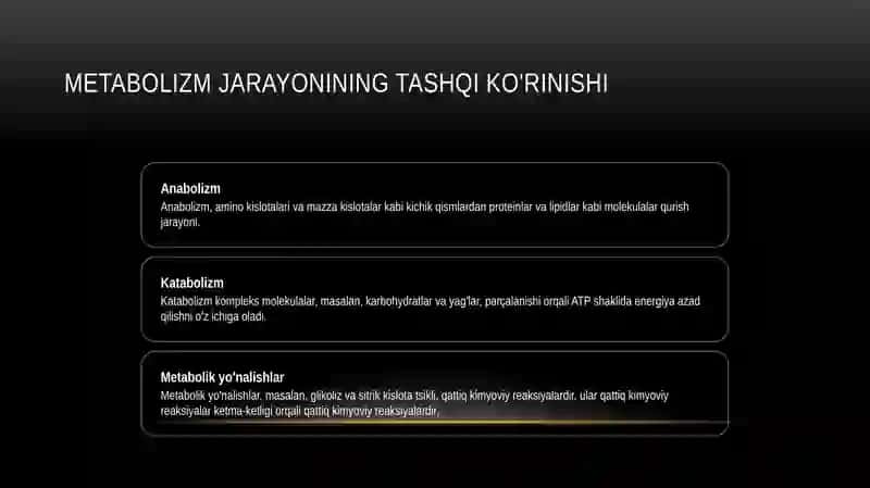 Metabolizm jarayonida energiya hosil bo'lishi va sarflanishi 4