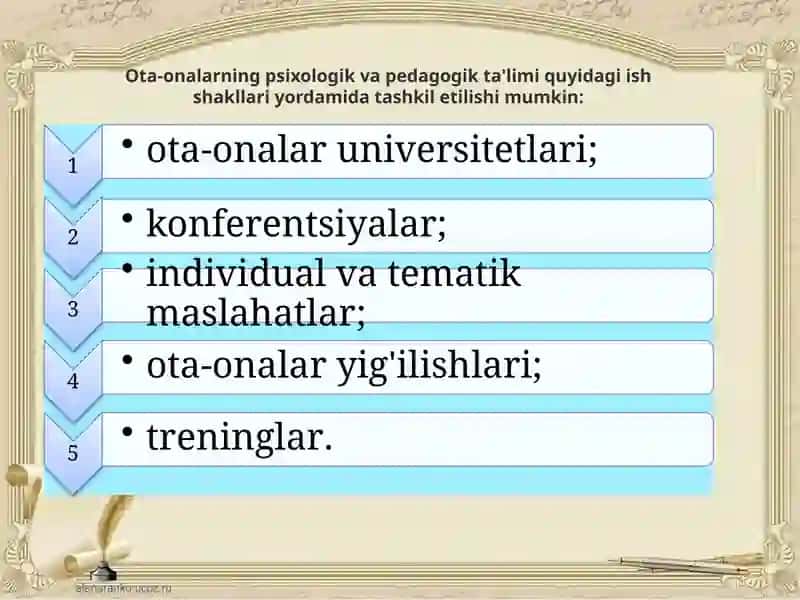 Ta'lim tashkiloti va o'quvchilar oilalari o'rtasidagi o'zaro munosabatlarning innovatsionshakllari 4