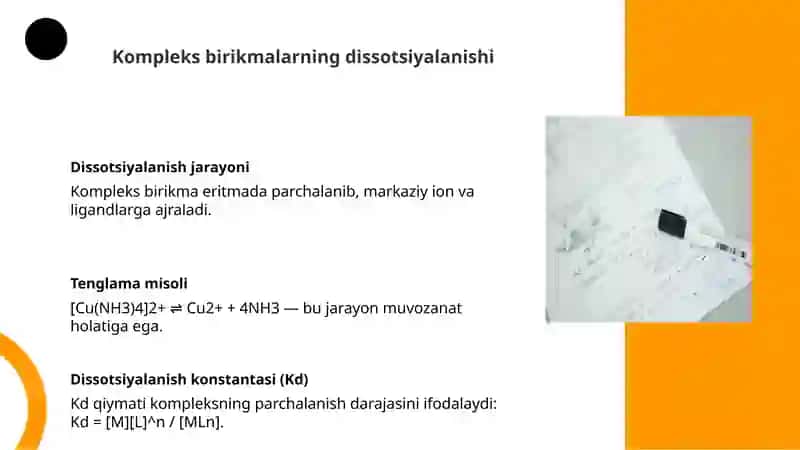 Kompleks birikmalarning dissotsiyalanishi va kompleks ionlarning barqarorligini solishtirish 4