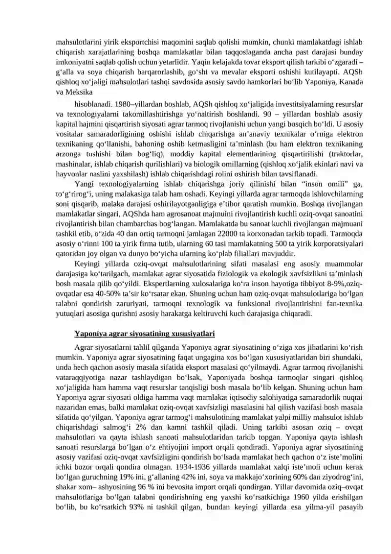 Rivojlangan va rivojlanayotgan hamda MDH davlatlarining agrar siyosati 4