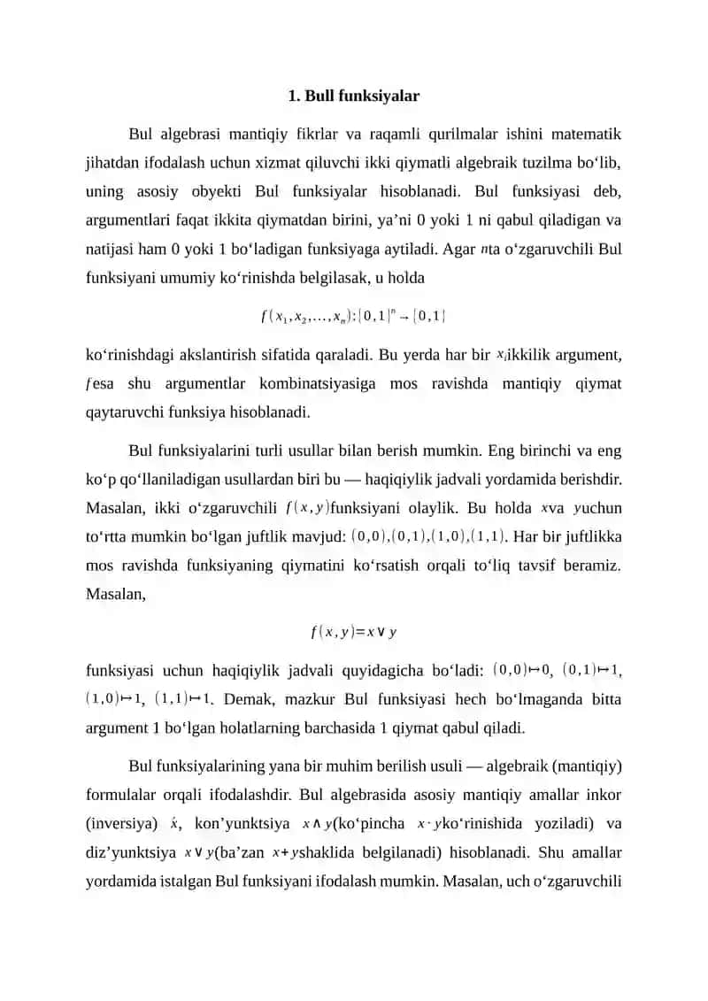 Elementar Bul funksiyalar 4