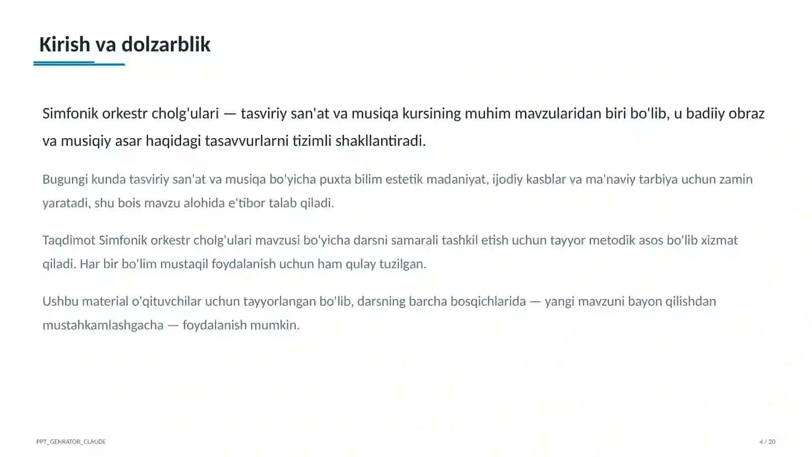 Tasviriy san'at va musiqa (1-7) dars rejasi 4