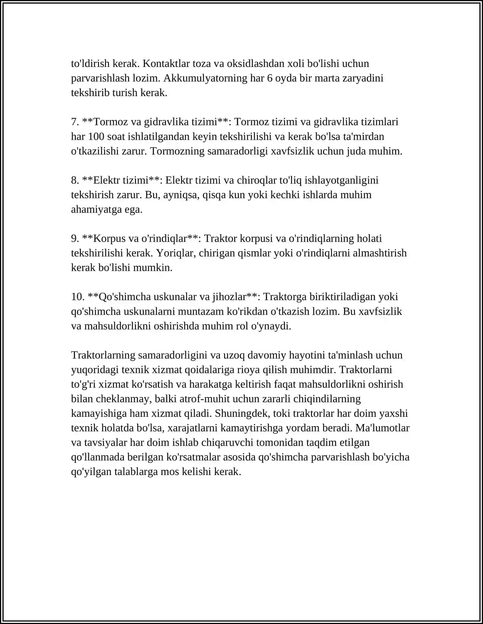 TRAKTOR VA QISHLOQ XÖJALIK MASHINALARIGA TEXNIK QAROV TIZIM 4