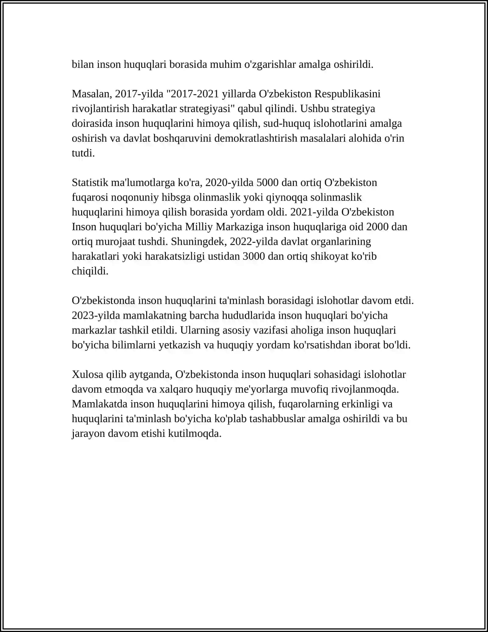 OʻZBEKISTONDA INSON HUQUQLARI VA ERKINLIKLARI KAFOLATINING YARATILISHI 4