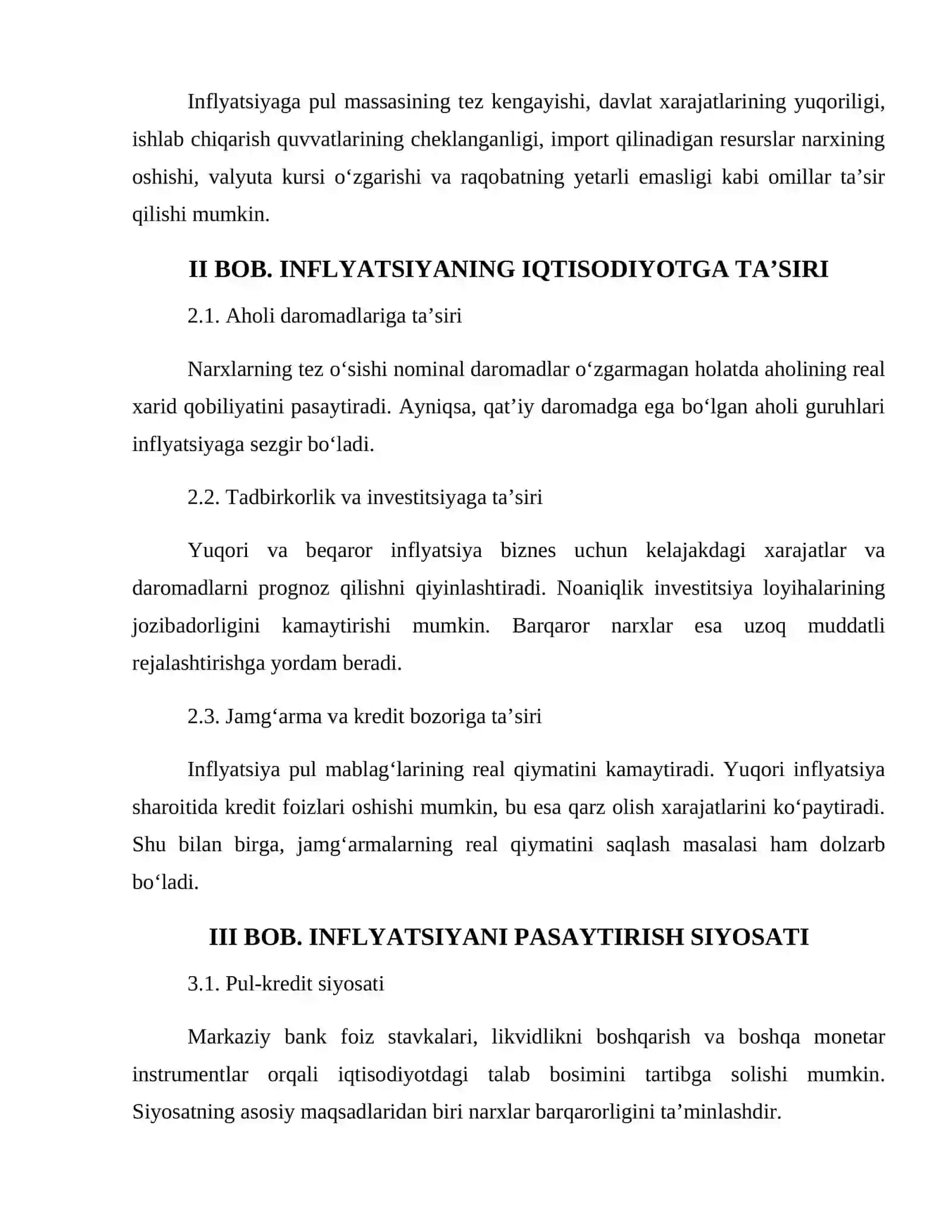 O‘ZBEKISTONDA INFLYATSIYA VA UNI PASAYTIRISH YO‘LLARI 4