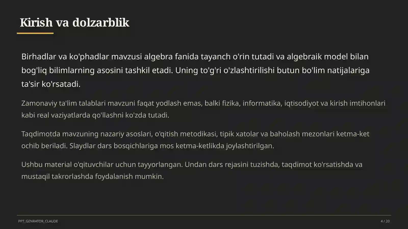 Birhadlar va ko'phadlar (7-sinf) 4