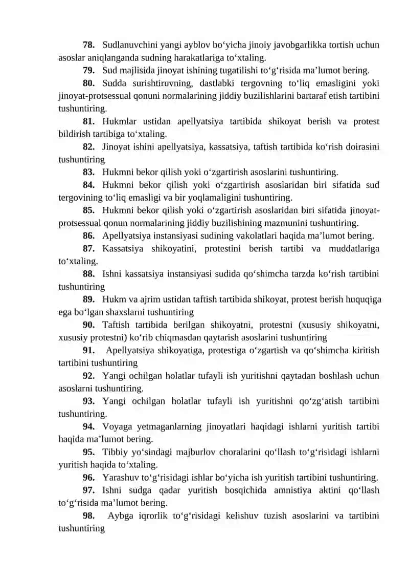 Jinoyat-protsessual huquqi moduli boʻyicha nazariy savollar 4