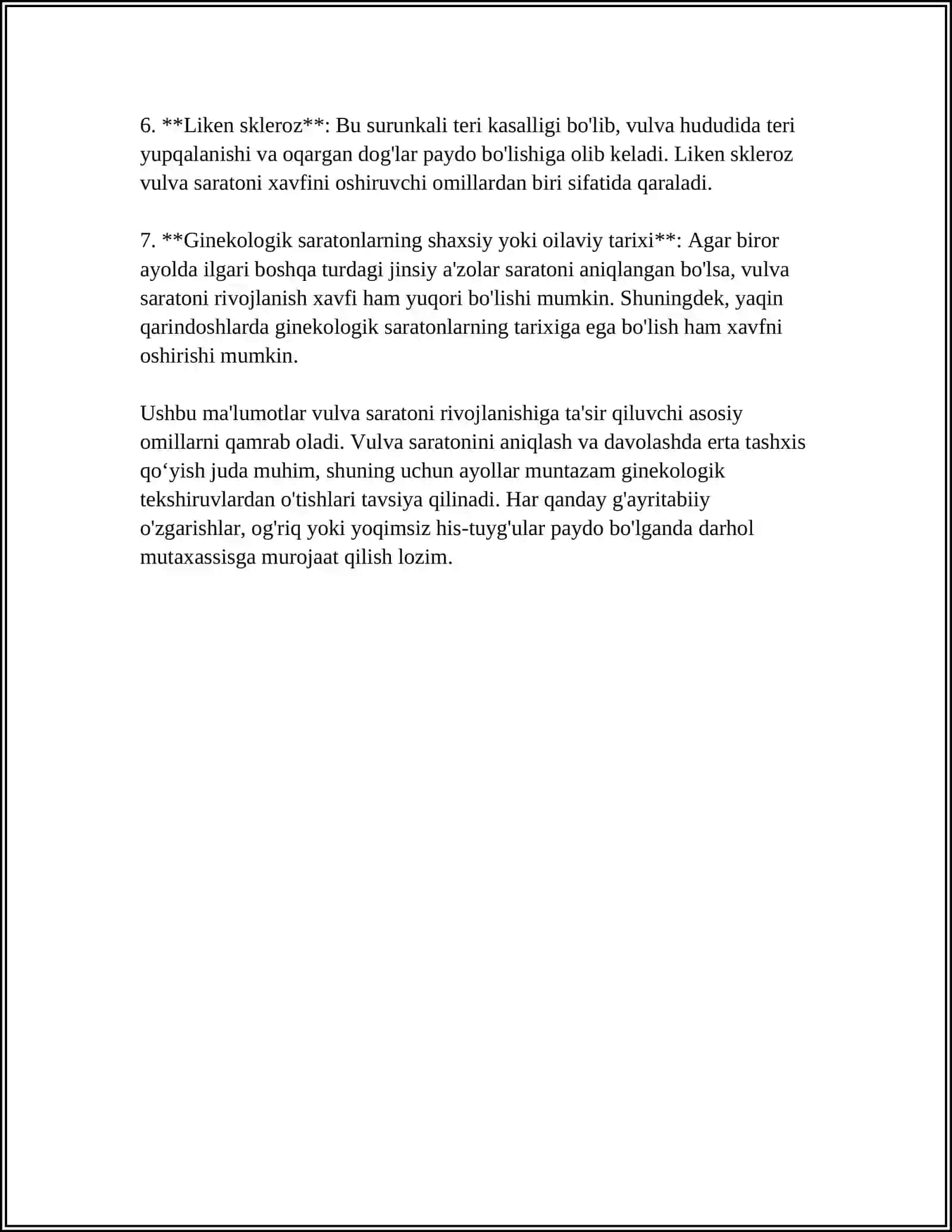 AYOLLAR JINSIY A’ZOLARI O`SMA KASALLIKLARI: VULVA SARATONI 4