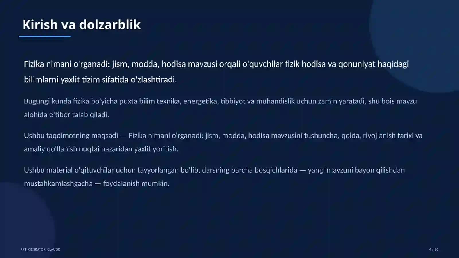 Fizika nimani o'rganadi: jism, modda, hodisa (6-sinf) 4