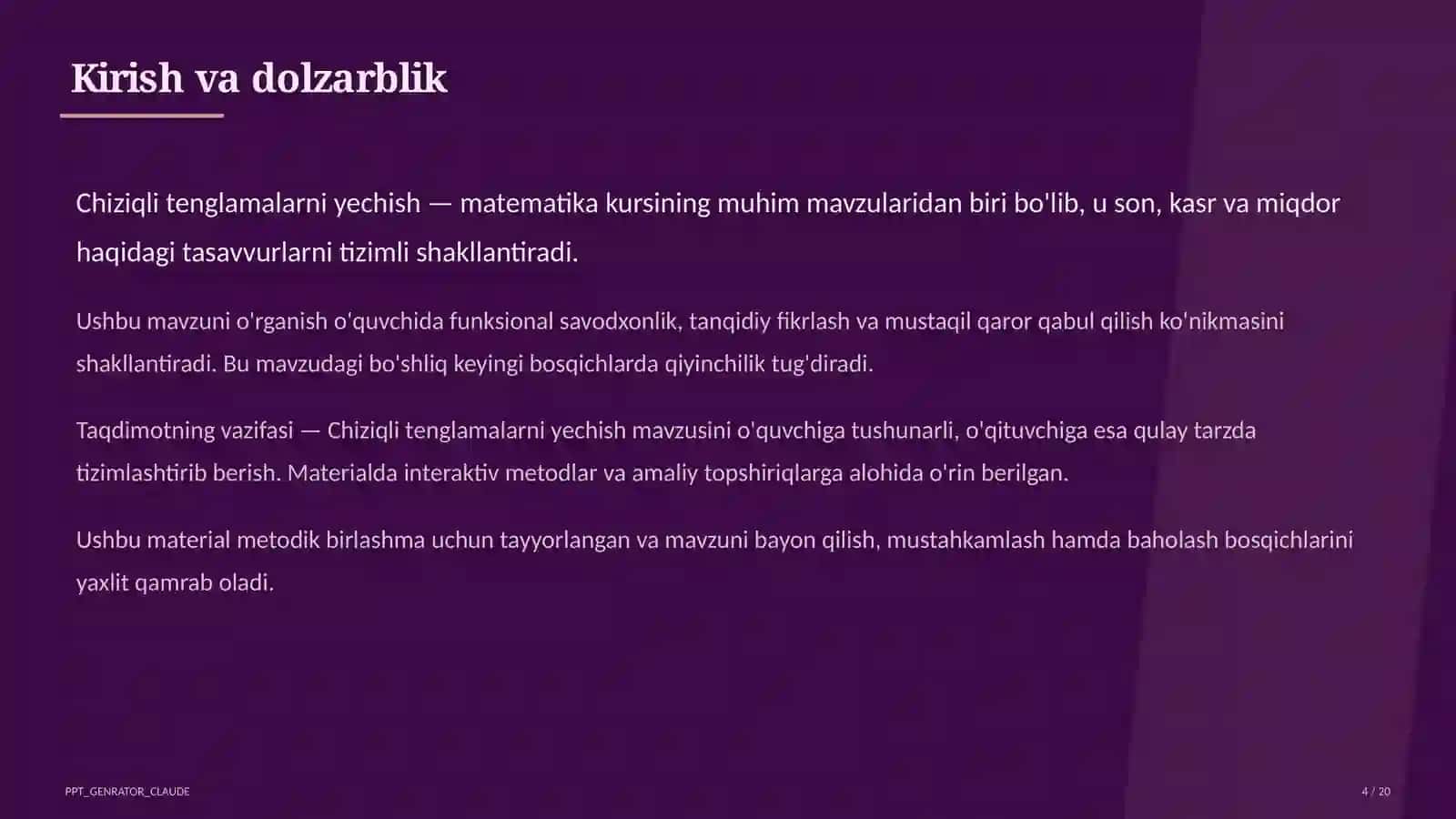 Chiziqli tenglamalarni yechish (6-sinf) 4