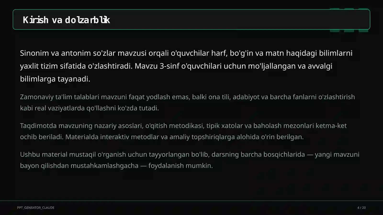 Sinonim va antonim so'zlar (3-sinf) 4