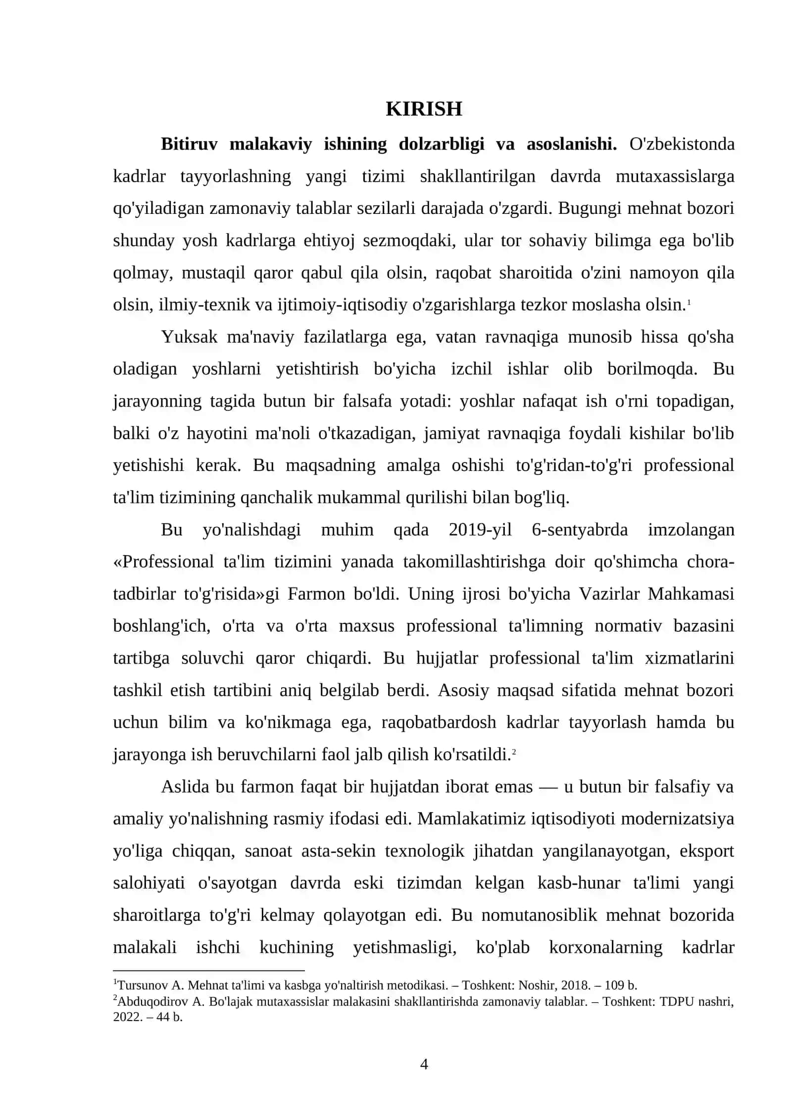 "PROFESSIONAL TA’LIMI RIVOJLANTIRISHNING ASOSIY TENDENSIYALARI" MАVZUSIDА BАJАRILGАN BITIRUV MАLАKАVIY ISHI 60112500 – Mаktаb menejmenti 4
