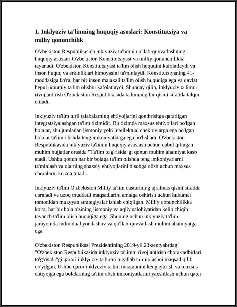 O'ZBEKISTON RESPUBLIKASIDA INKLYIZIV TA'LIMNI QO'LLAB-QUVVATLASHNING HUQUQIY ASOSLARI VA AMALIY TAJRIBA 4