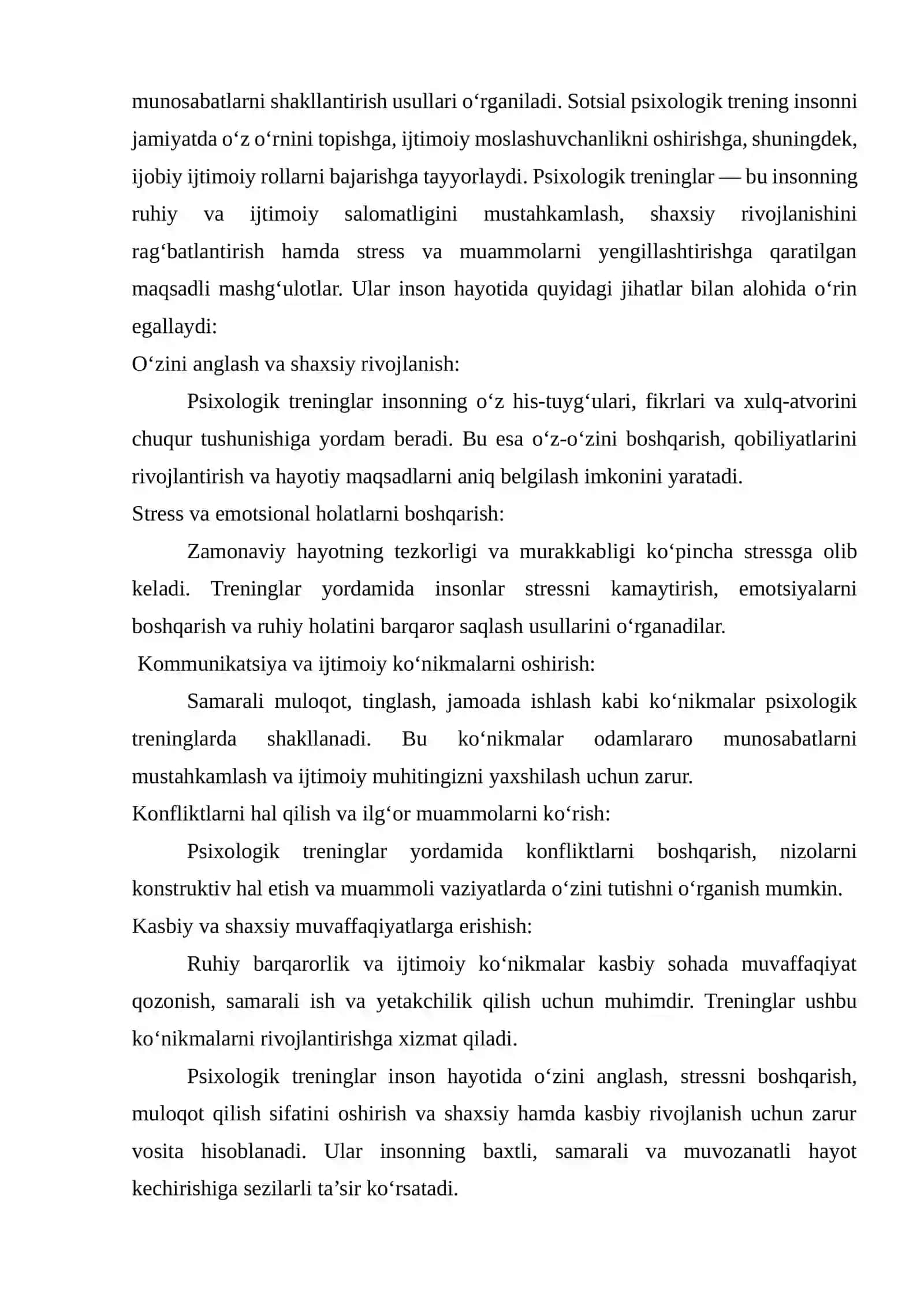 O‘zbekiston Milliy Universiteti Psixologiya kafedrasi - Psixologik trening asoslari 4