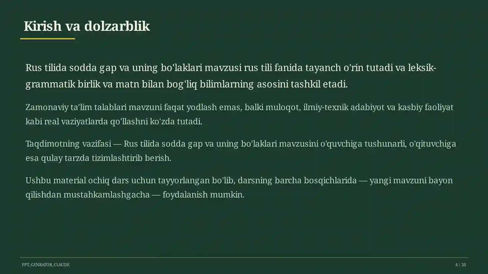 Rus tilida sodda gap va uning bo'laklari (8-sinf) 4