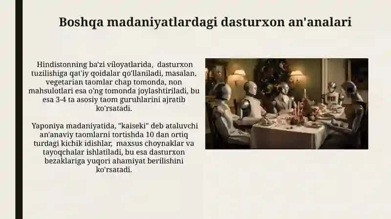Dasturxon tuzash san'ati yuzasidan boshqa xalqlar bilan qiyoslab o'rganish 4