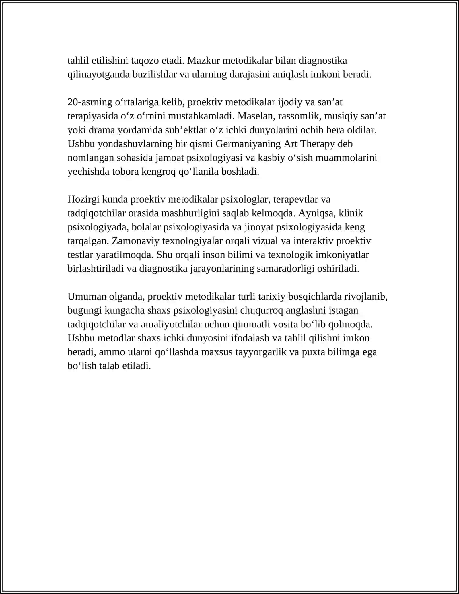 SHAXS PSIXODIAGNOSTIKASIDA PROEKTIV METODIKALARDAN FOYDALANISH 4