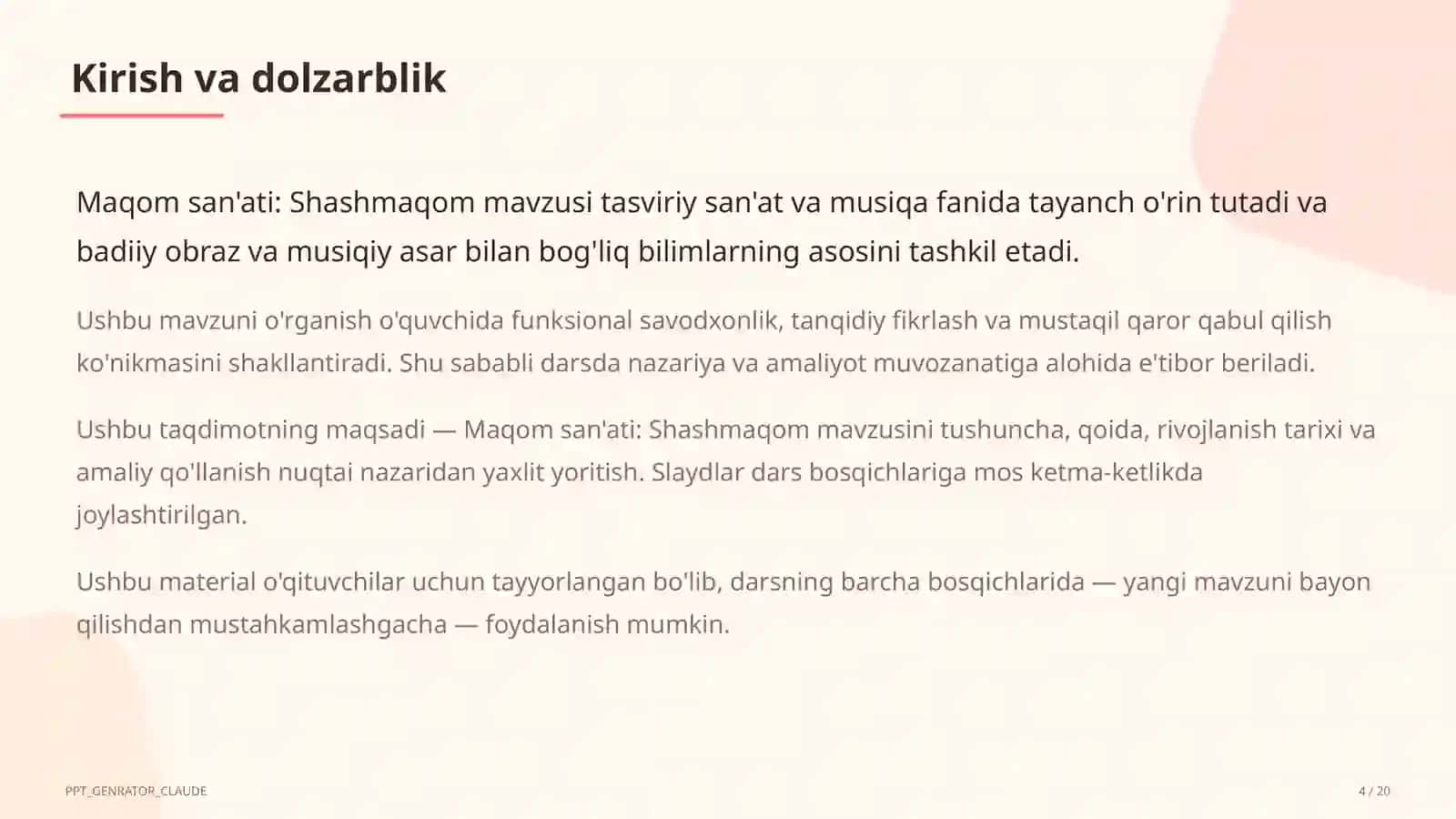 Maqom san'ati: Shashmaqom (5-sinf) 4