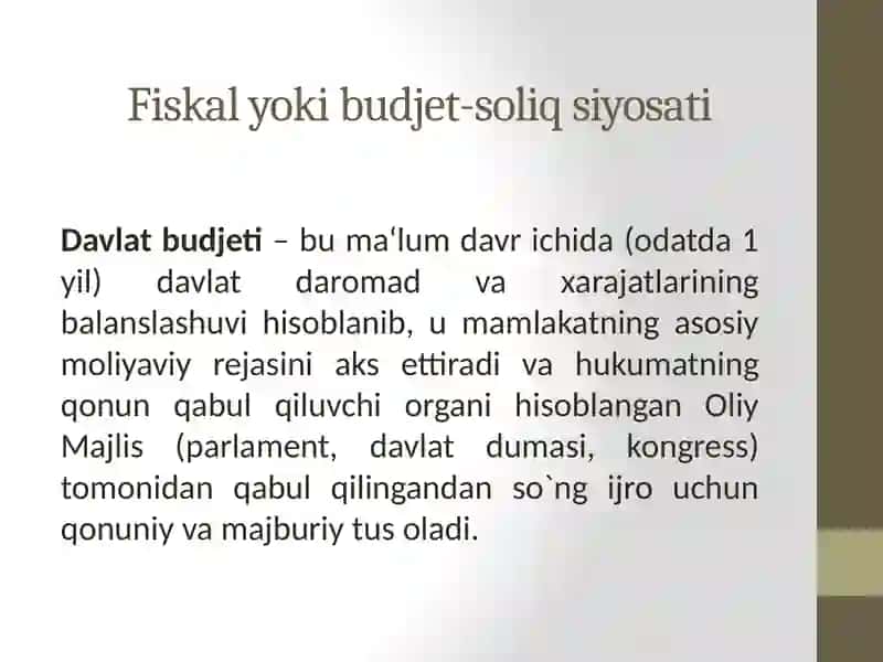 FISKAL HISOBLAR VA ULARNING TAHLILI. INVESTITSIYA 4