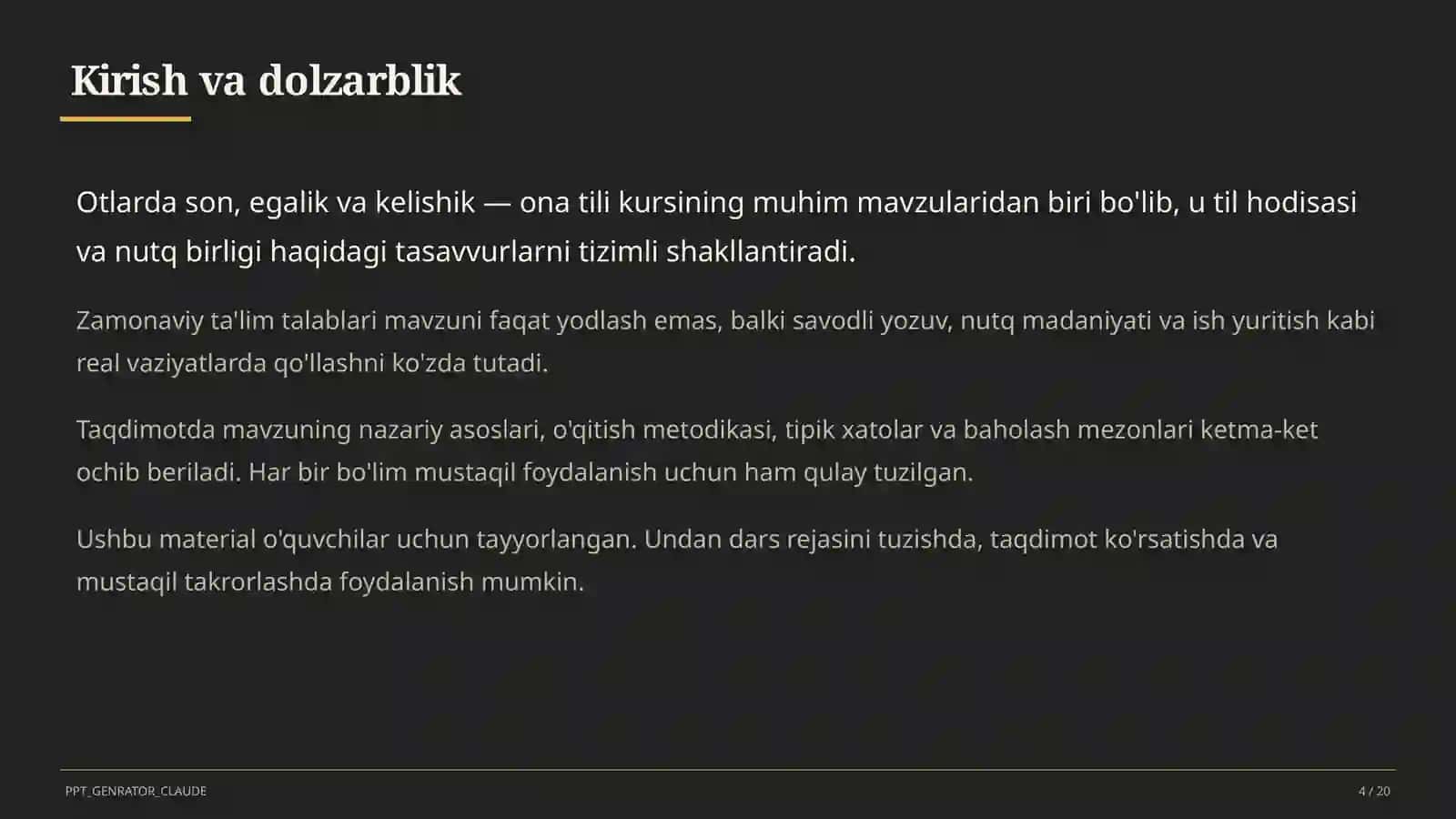Otlarda son, egalik va kelishik (6-sinf) 4