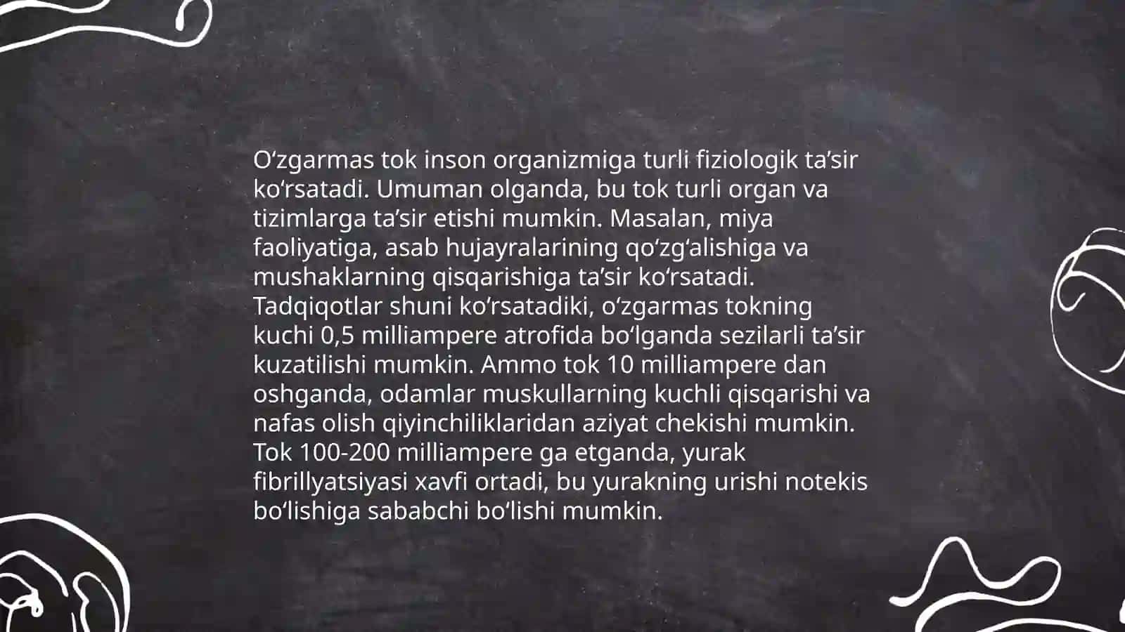 O'zgarmas va o'zgaruvchan toklarning odam organizmiga ta'siri 4
