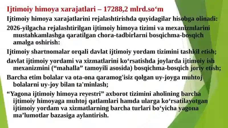 Davlat byudjetining ijtimoiy muhofaza qilish xarajatlari 4