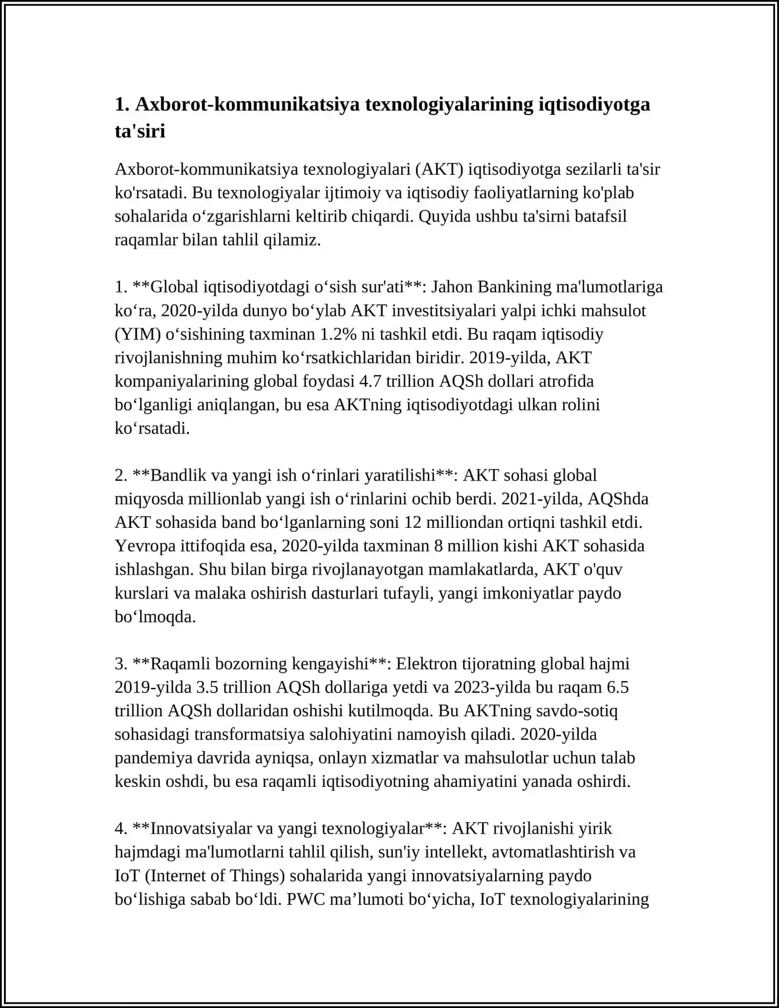 AXBOROT KOMMUNIKATSIYA TEXNOLOGIYALARINING IQTISODIYOTDAGI O'RNI VA VAZIFALARI 4