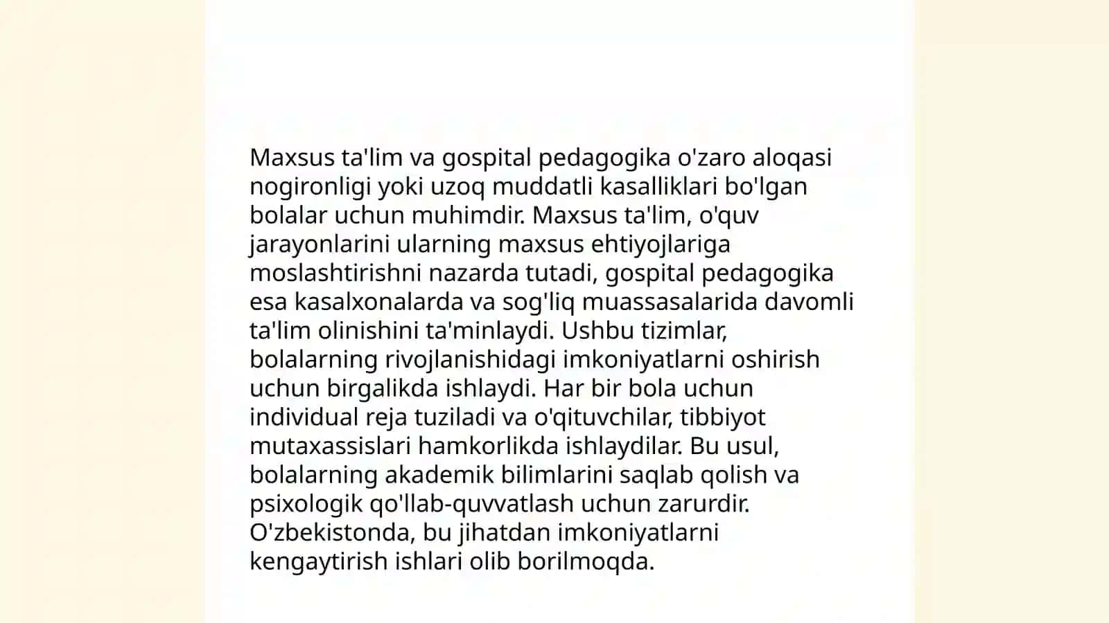 Gospital pedagogika fanining maxsus pedagogika boshqa yonalishlari bilan bog'iqligi 4
