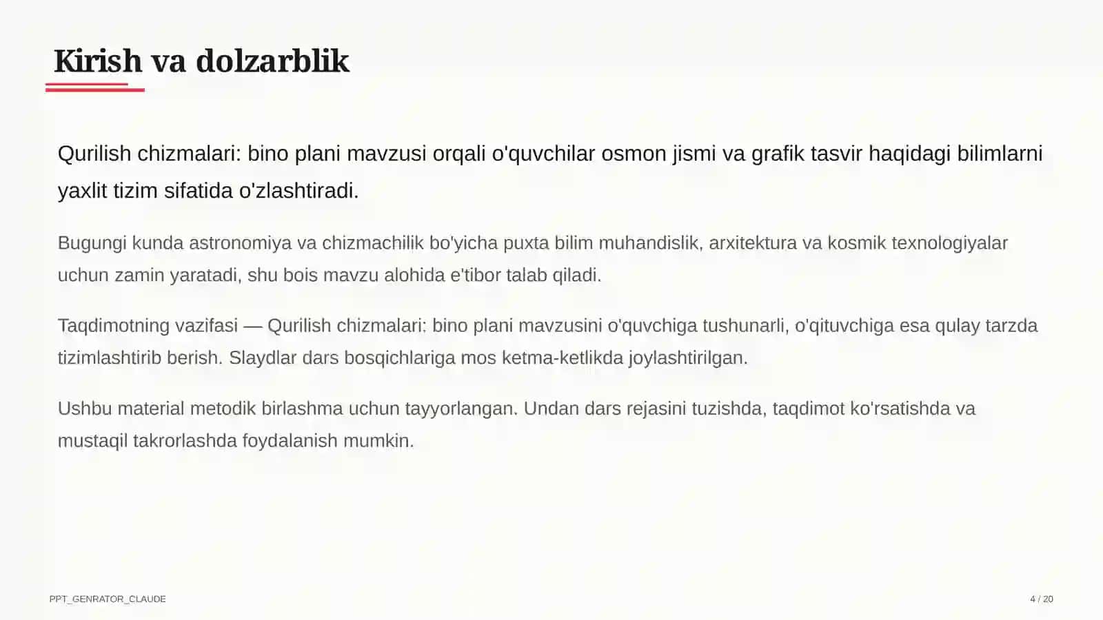 Qurilish chizmalari: bino plani (9-sinf) 4