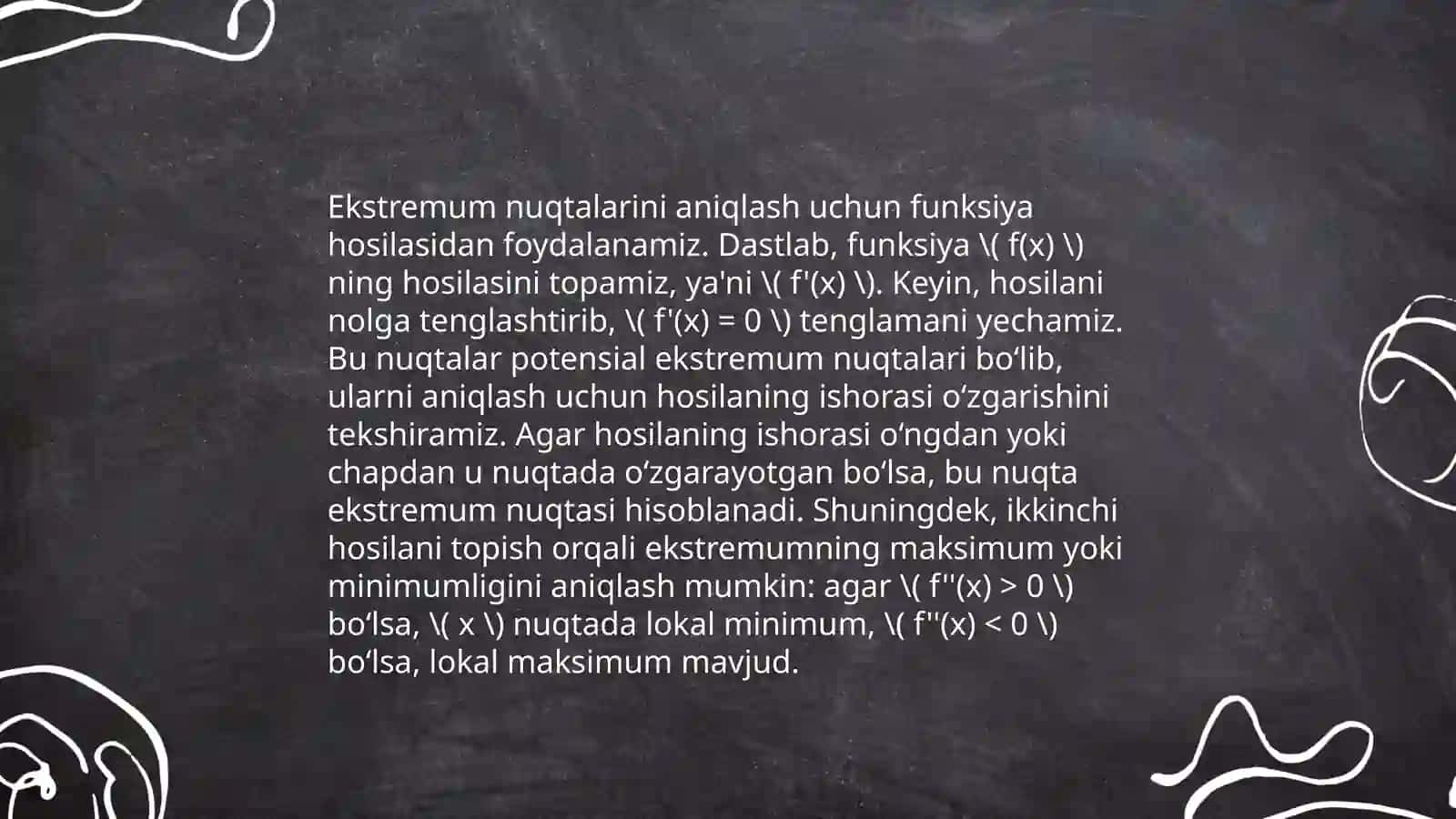 Birinchi tartibli hosila yordamida funksiyalarning ekstremumlarini tekshirish 4