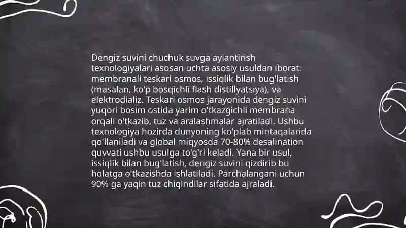 Shoʻr suvni chuchuk suvga aylantirish 4