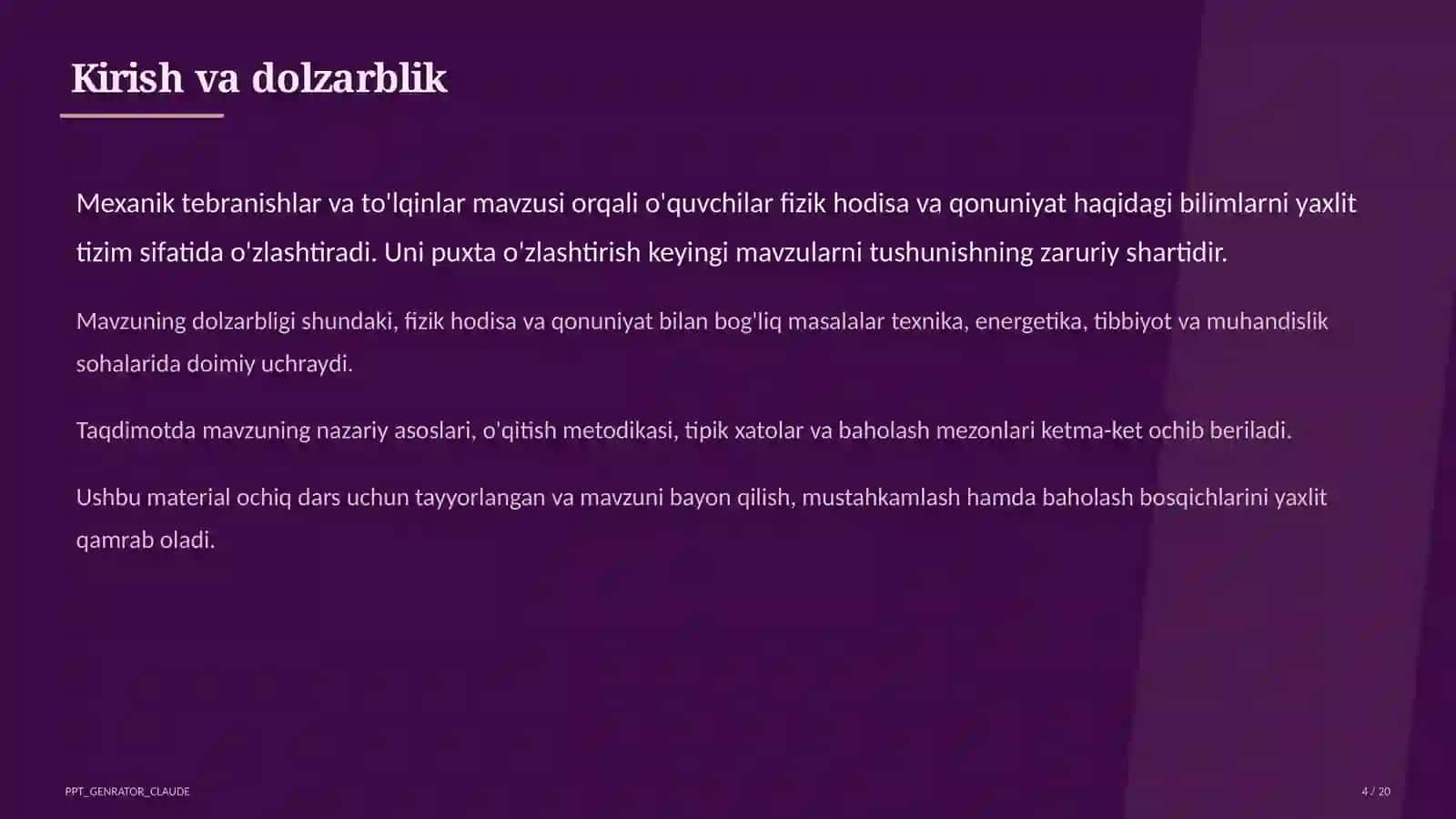 Mexanik tebranishlar va to'lqinlar (9-sinf) 4