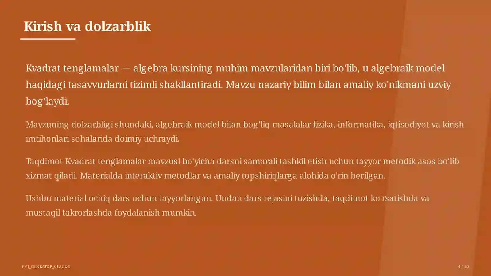 Kvadrat tenglamalar (8-sinf) 4