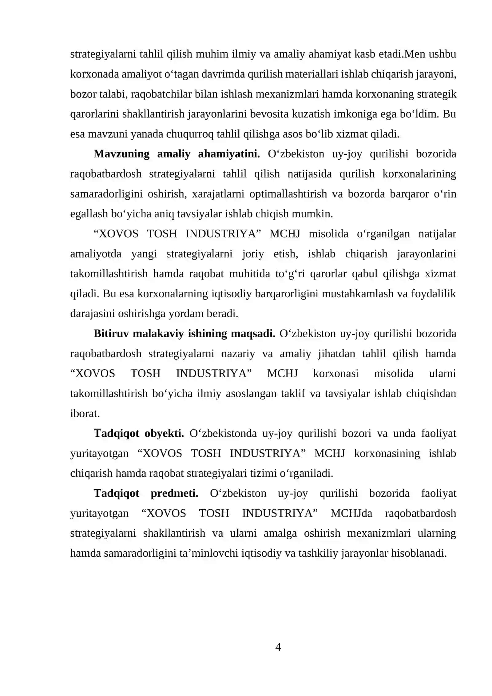 OʻZBEKISTONNING UY-JOY QURILISHI BOZORIDA RAQOBATBARDOSH STRATEGIYALARNI TAHLIL QILISH 4