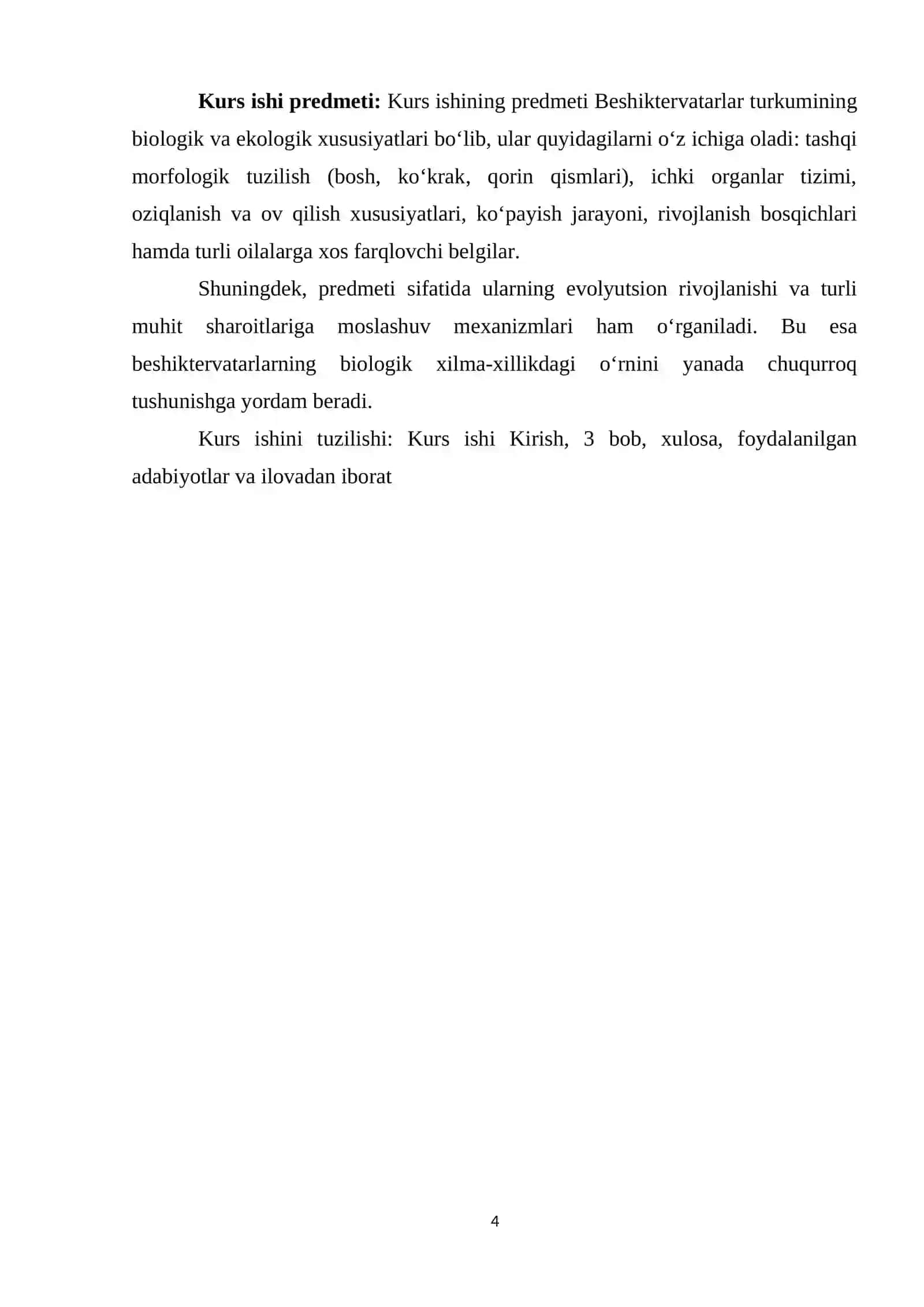 BESHIKTERVATARLAR TURKUMI VAKILLARINING O'ZIGA HOS TUZULISHI ASOSIY TURKUMLARNING BIOLOGIK TOMONLARI. 4