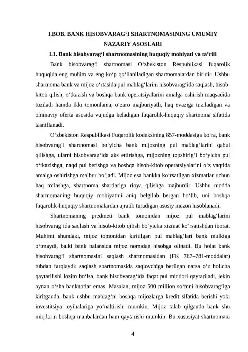 BANK HISOBVARAG‘I SHARTNOMASI FUQAROLIK-HUQUQIY XUSUSIYATLARI 4
