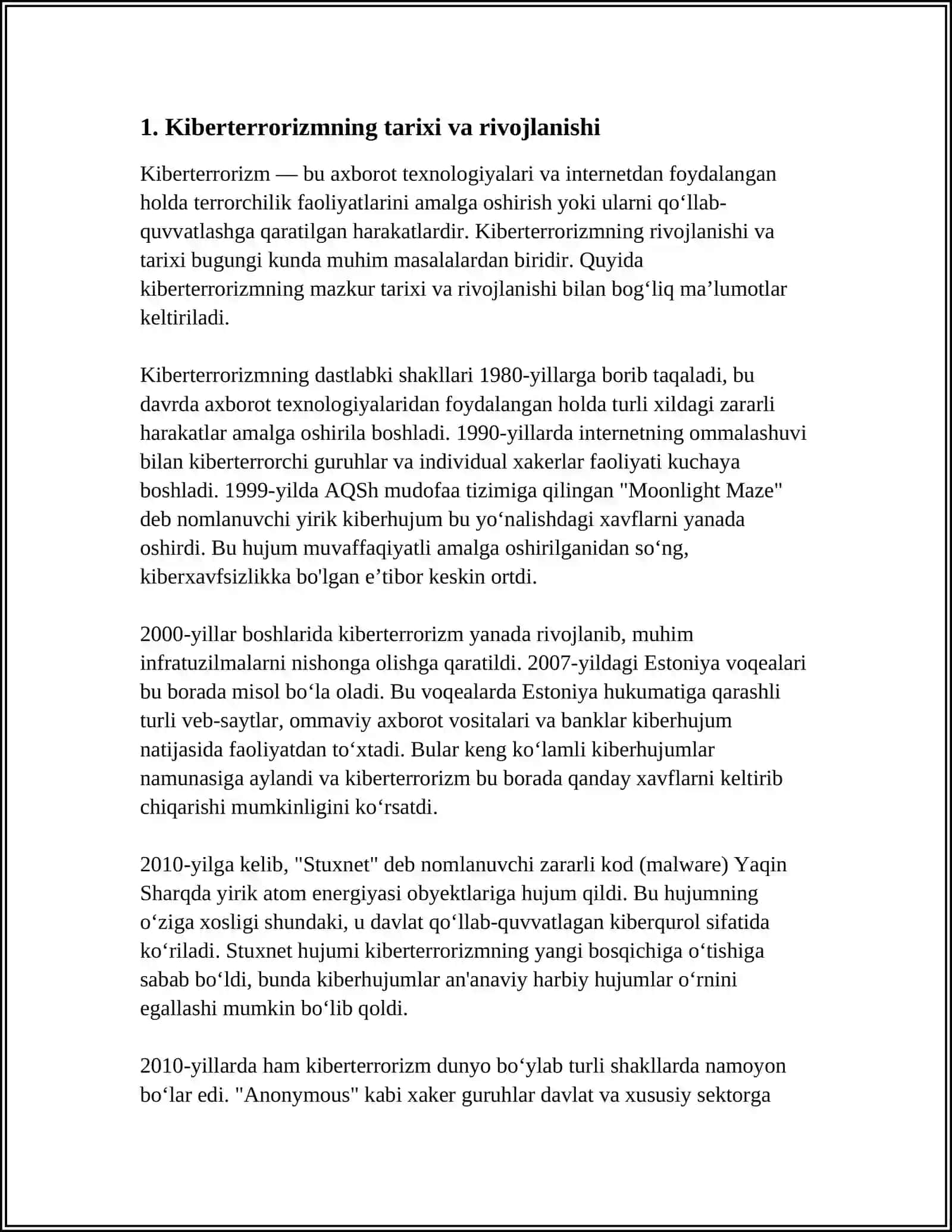 GLOBAL TARMOQDA KIBERTERRORIZM VA KIBERHUJUMLARDAN HIMOYALANISH 4