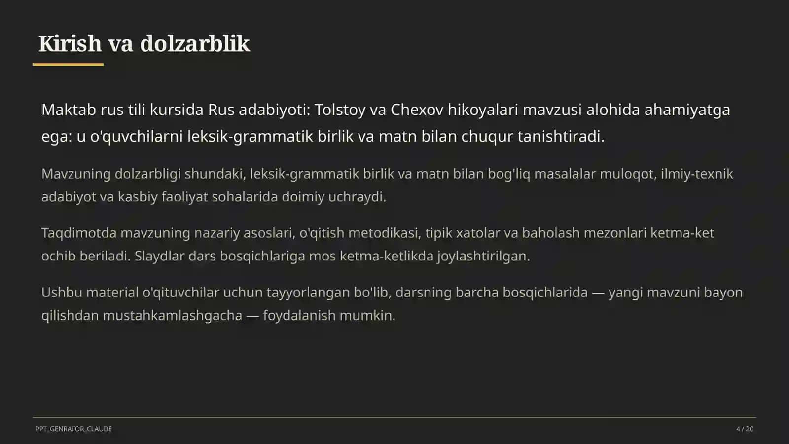 Rus adabiyoti: Tolstoy va Chexov hikoyalari (10-sinf) 4