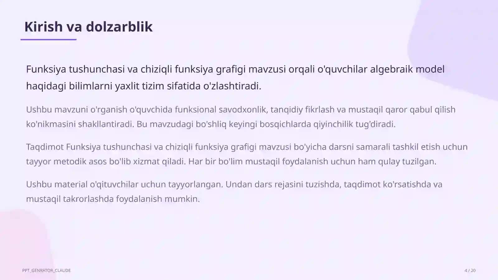 Funksiya tushunchasi va chiziqli funksiya grafigi (7-sinf) 4
