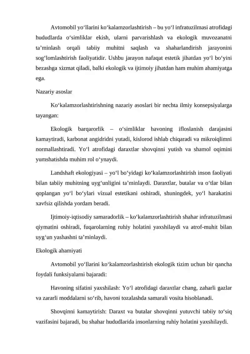 Avtomobil yo'llarini ko'kalamzorlashtirish turlari klassifikatsiyasi 4